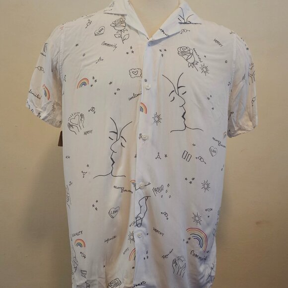 Ambercrombie & Fitch Women’s Short Sleeve Collard White Pride Shirt Size Medium - Picture 2 of 5